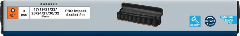 Bosch 3/4″ PRO slagpipenøkkelsett 9 deler.