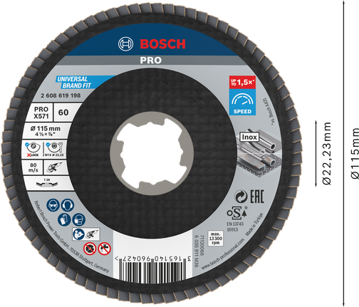 Bosch PRO X571 lamellskive vinklet 115 mm G60 X-Lock.