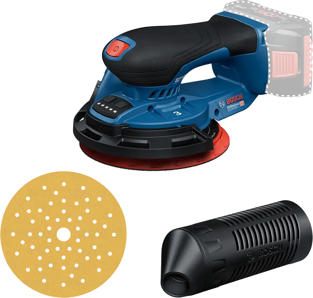 Bosch batteridrevet eksentersliper GEX 18V-150 med støvfilter.