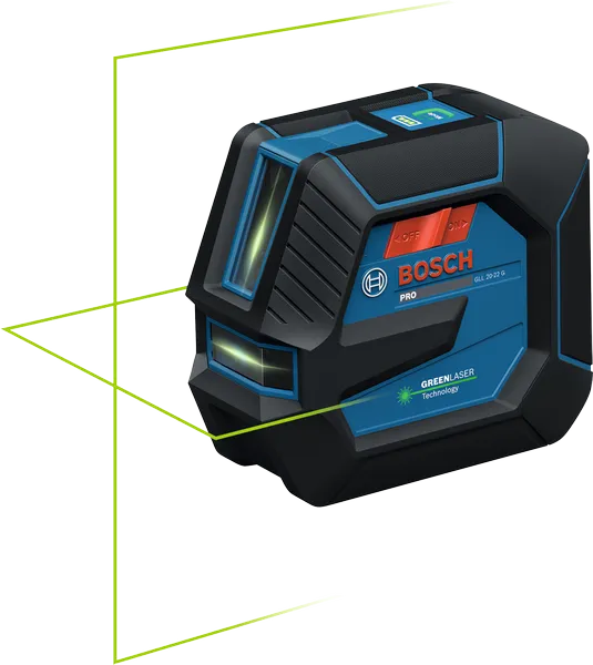 Bosch GLL 20-22 G lasernivelleringsverktøy med grønne linjer.