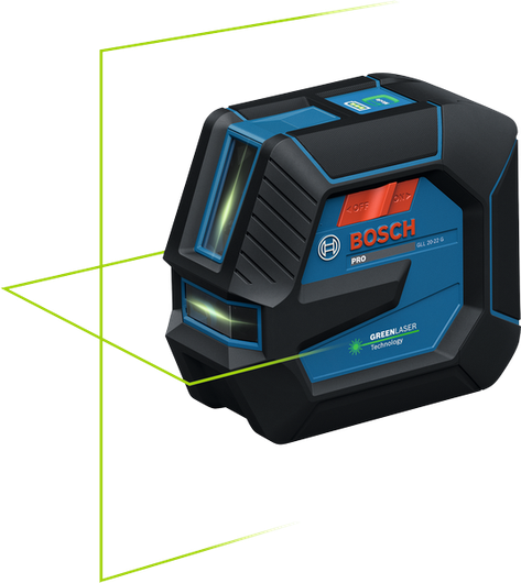 Bosch GLL 20-22 G lasernivelleringsverktøy med grønne linjer.