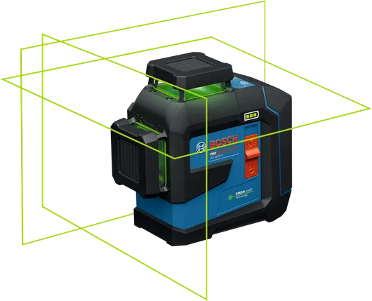 Bosch GLL 80-33 G lasernivelleringsverktøy med grønne linjer.