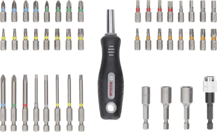 Bosch ekstra hardt skrutrekkerbitsett 44+1 deler med håndtak.