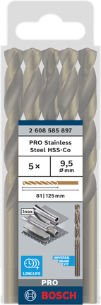 Bosch PRO spiralbor i rustfritt stål HSS-Co 9,5 mm-pakning.
