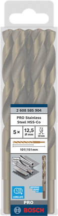 Bosch PRO spiralbor i rustfritt stål HSS-Co, sett med 12,5 mm.