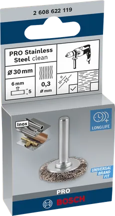Bosch PRO rustfritt stål rent ståltrådsskive, 30 mm for bor.