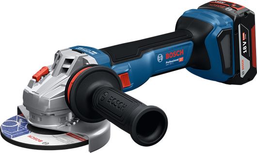 Bosch GWS 18V-11 batteridrevet vinkelsliper med sidehåndtak.