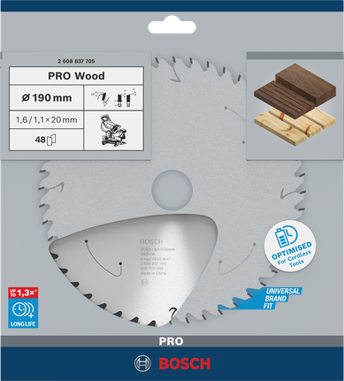 Bosch PRO Wood batteridrevet sirkelsagblad 190 mm T48.