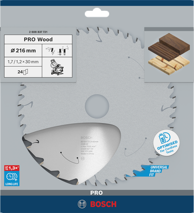 Bosch PRO Wood batteridrevet sirkelsagblad 216 mm T24.