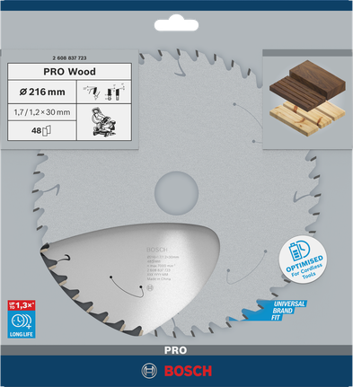 Bosch PRO Wood batteridrevet sirkelsagblad 216 mm T48.