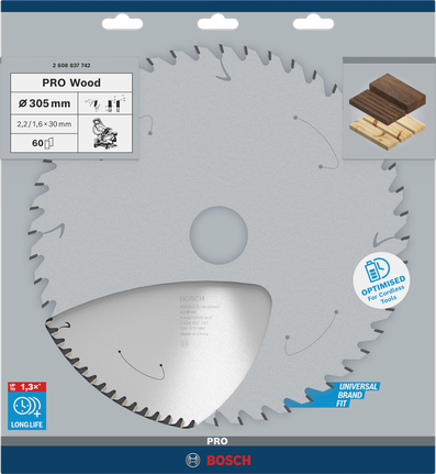 Bosch PRO Wood batteridrevet sirkelsagblad 305 mm T60 for ren treskjæring.