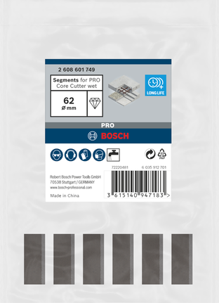 Bosch PRO kjernekutter våtsegmenter 62 mm 6 stk.