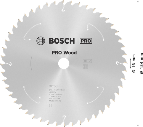 Bosch PRO Wood batteridrevet sirkelsagblad 184x16 mm.