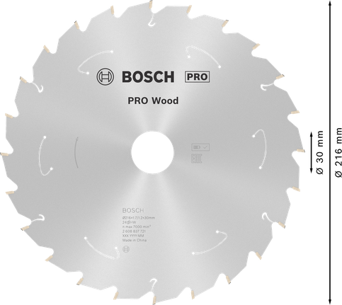 Bosch PRO Wood batteridrevet sirkelsagblad 216 mm T24.