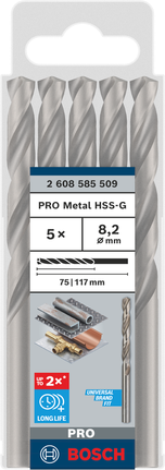 Bosch PRO Metal HSS-G 8,2 mm spiralborsett.