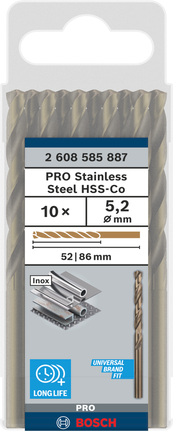 Bosch PRO HSS-Co-bor i rustfritt stål, 5,2 mm, pakke.