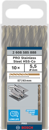 Bosch PRO rustfritt stål HSS-Co 5,5 mm spiralborsett.