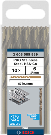Bosch PRO spiralbor i rustfritt stål HSS-Co, 6 mm, pakke.