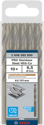 Bosch PRO HSS-Co 6,5 mm bor for rustfritt stål.
