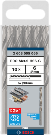 Bosch PRO Metal HSS-G 6 mm spiralborpakke.