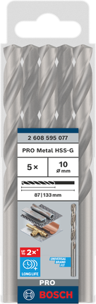 Bosch PRO Metal HSS-G 10 mm borsett, 5 deler.