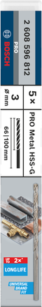 Bosch PRO Metal HSS-G 3 mm spiralbor 5-pakning.