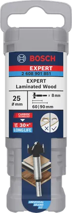 Bosch for hengsler i laminert treverk, 25 × 60 × 90 mm.