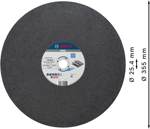 Bosch PRO metallbundet kappeskive 355 x 2,8 x 25,4 mm.