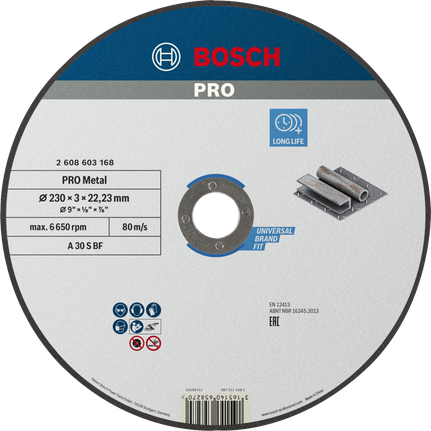 Bosch PRO metallbundet kappeskive 230 x 3 x 22,23 mm.