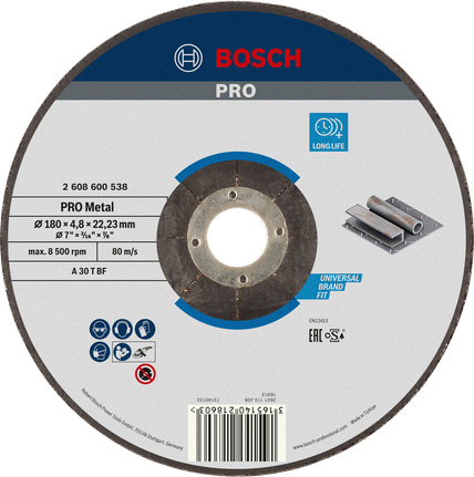 Bosch PRO metallbundet slipeskive, 180 x 4,8 mm.