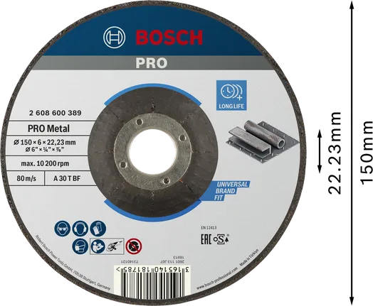 Bosch PRO metallbundet slipeskive 150 x 6 x 22,23 mm.