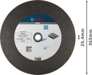 Bosch PRO metallbundet kappeskive 355 x 3 x 25,4 mm.
