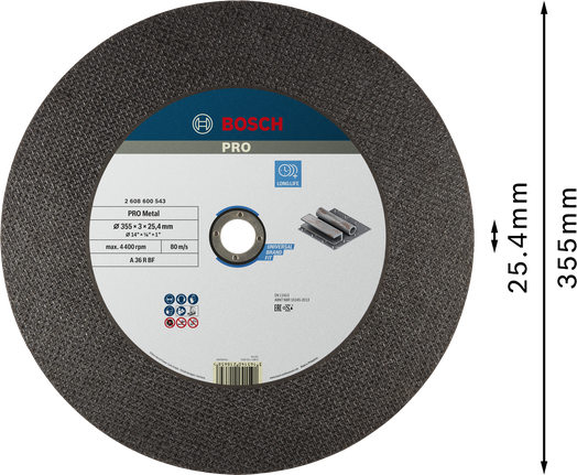Bosch PRO metallbundet kappeskive 355 x 3 x 25,4 mm.