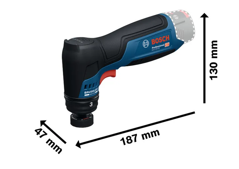 Bosch GSS 12V-32 eksentersliper med mål.