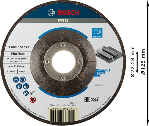 Bosch PRO metallbundet slipeskive 125 mm lang levetid.