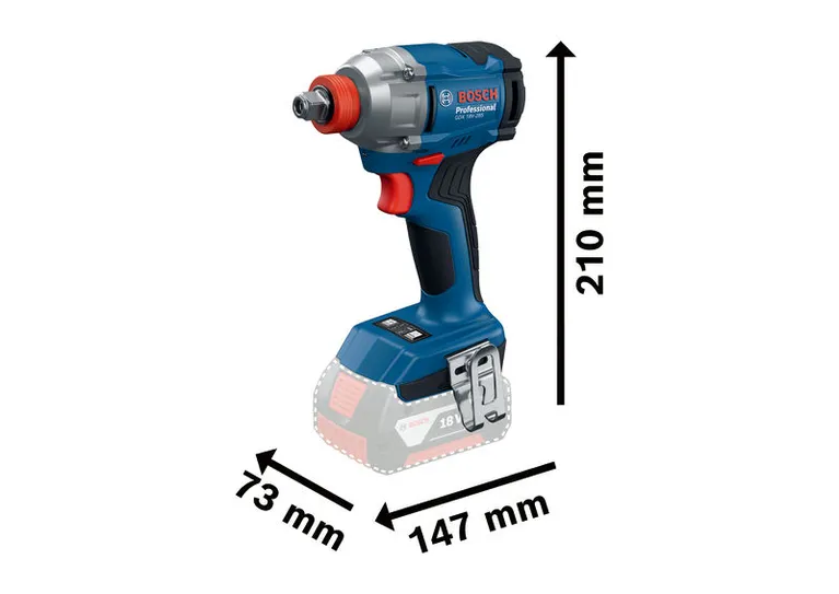 Mål på Bosch GDX 18V-285 batteridrevet slagtrekker er vist.
