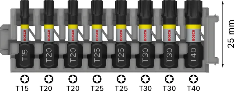 Bosch PRO Torx slagbitsett T15–T40, 8 deler, 25 mm.