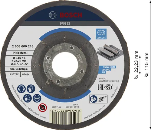 Bosch PRO metallbundet slipeskive 115 x 6 x 22,23 mm.