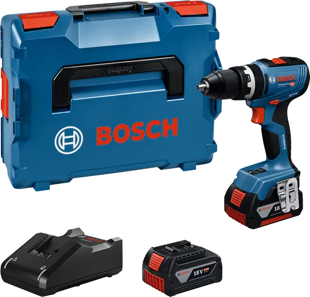 Bosch GSB 18V-65 boresett med batteri, lader og koffert.