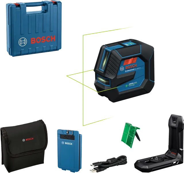 Bosch GLL 20-22 G lasernivelleringsverktøy med tilbehør.