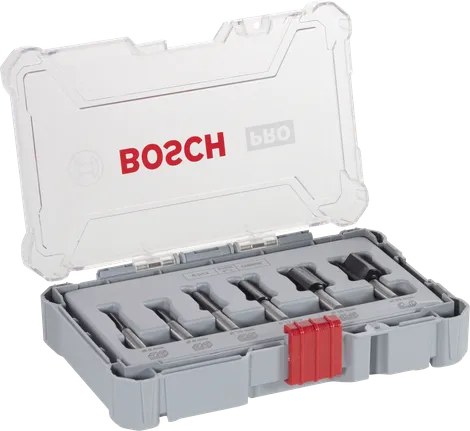 Bosch PRO rett fresebitsett, 8 mm skaft, 6 deler.