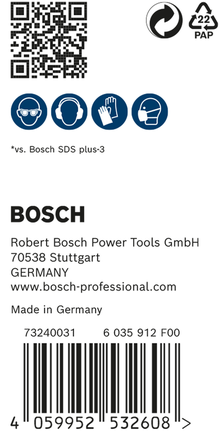 Sikkerhets- og produktetikett for Bosch EXPERT SDS plus-7X hammerbor.