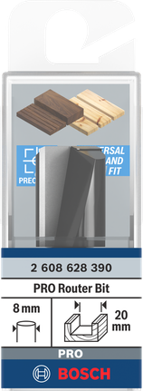 Bosch PRO rett fres, 8 mm skaft, 20 mm snitt.