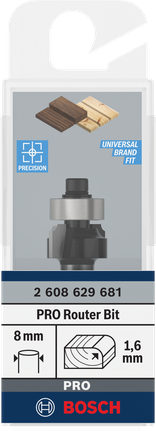 Bosch PRO-fres med avrunding over 1,6 mm, 8 mm skaft.