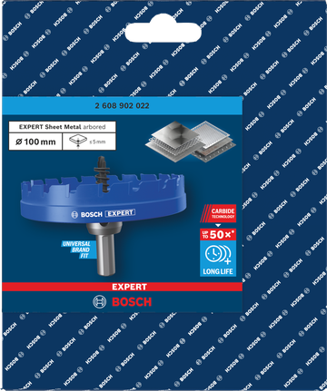 Bosch 100 mm EXPERT metallplate hullsag med aksel.