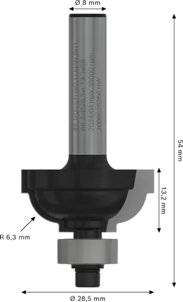 Bosch PRO-fres klassisk Cove R 6,3 skaft 8 mm.