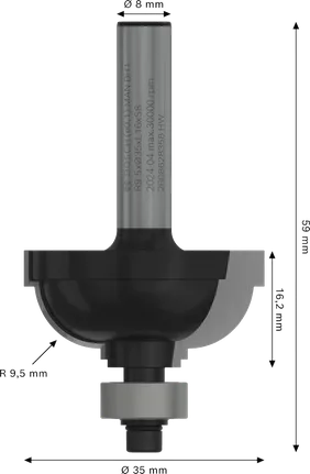 Bosch PRO-fres klassisk Cove R 9,5 skaft 8 mm.