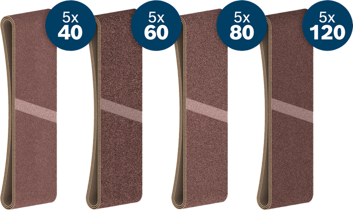Bosch PRO X440 slipebåndsett 75 x 533 mm, assorterte kornstørrelser.
