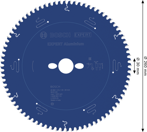 Bosch EXPERT sirkelsagblad i aluminium, 260 mm diameter.