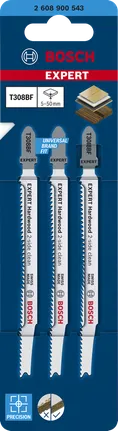 Bosch EXPERT T308BF stikksagblad for hardtre, 2-sidig rengjøring, 3-pakning.